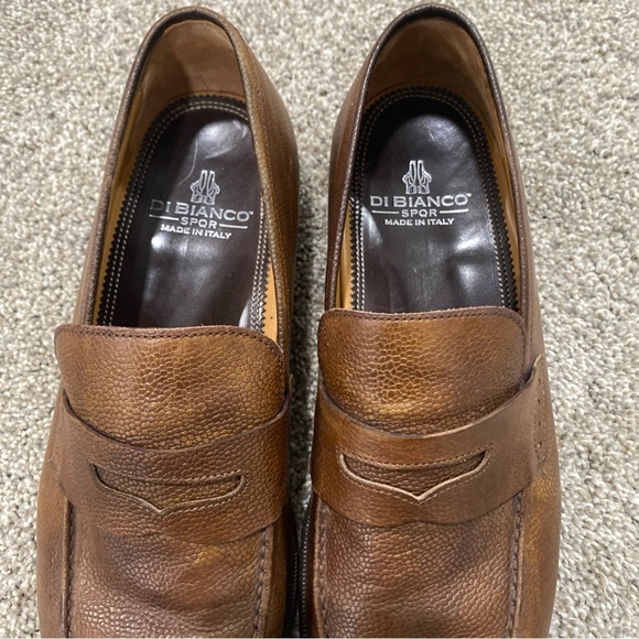 Di Bianco SPQR Apron Toe Brown Penny Loafer shoes US 10.5 Italy Pebble Leather - Picture 4 of 12
